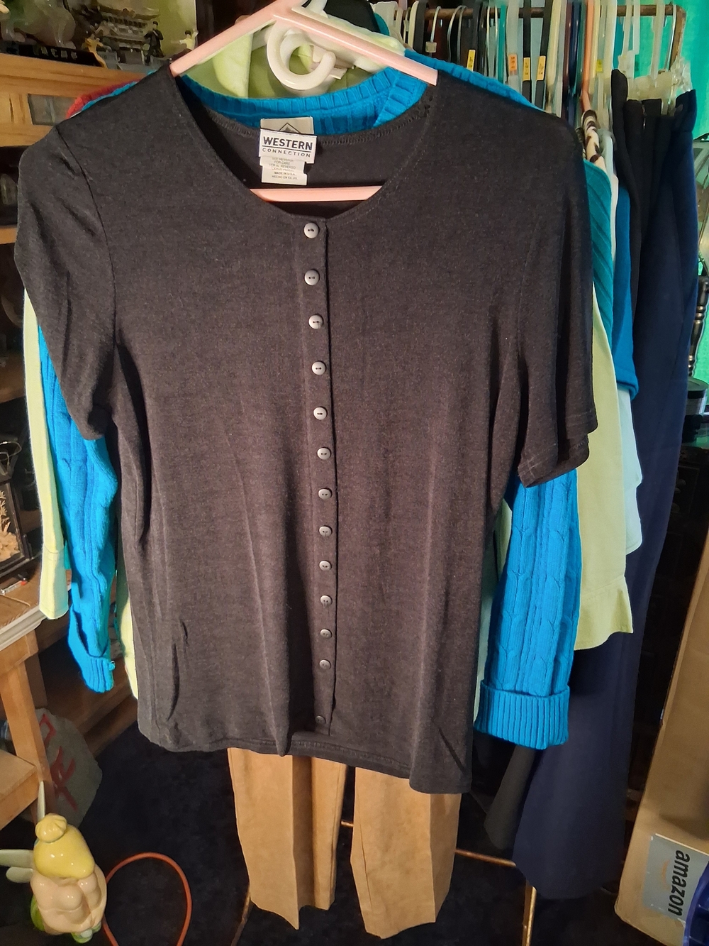 Western Connection Charcoal Short-Sleeve Button Front Top